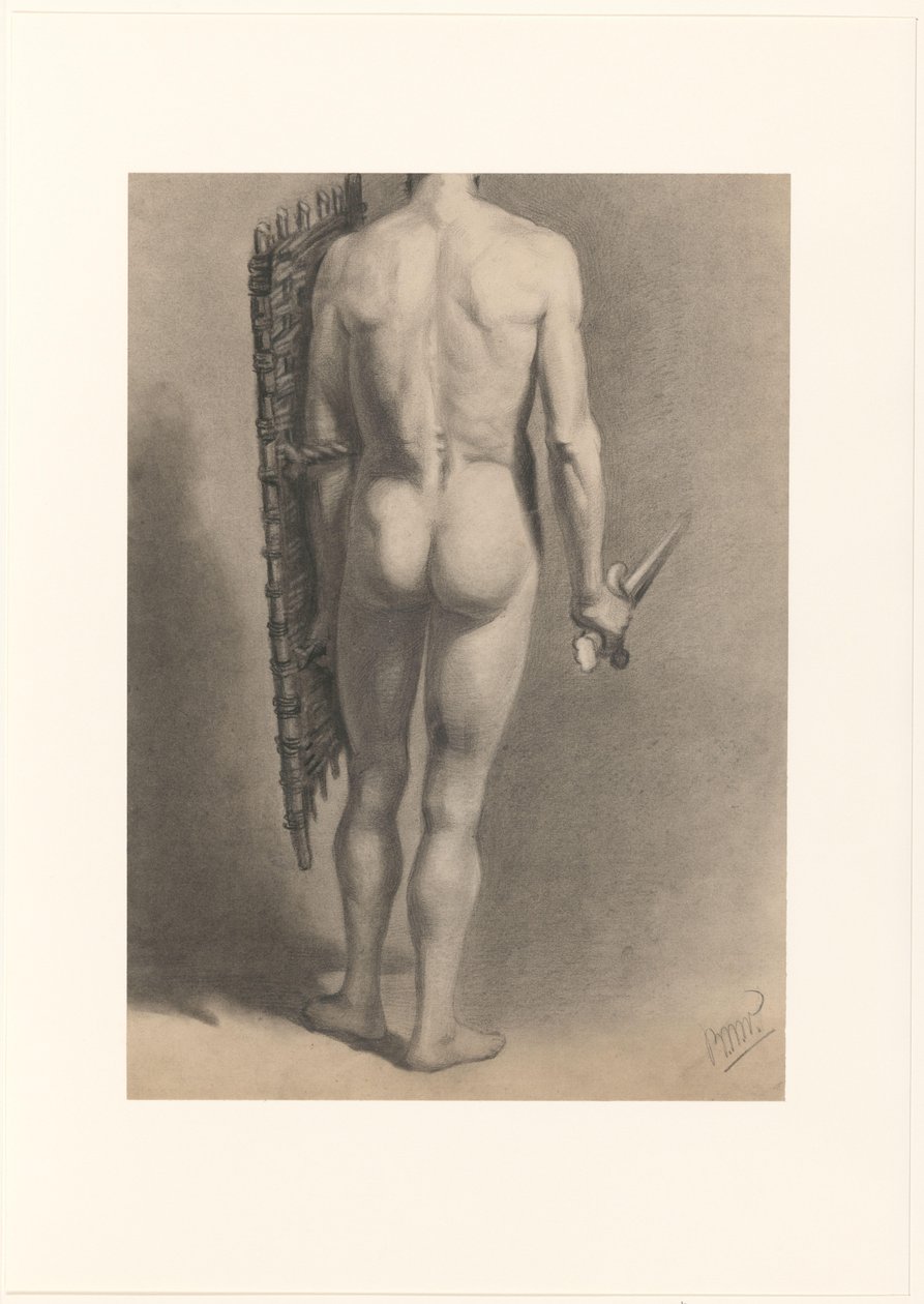 Man naken med svärd och sköld, sedd bakifrån av Bernard Willem Wierink (signed by artist)