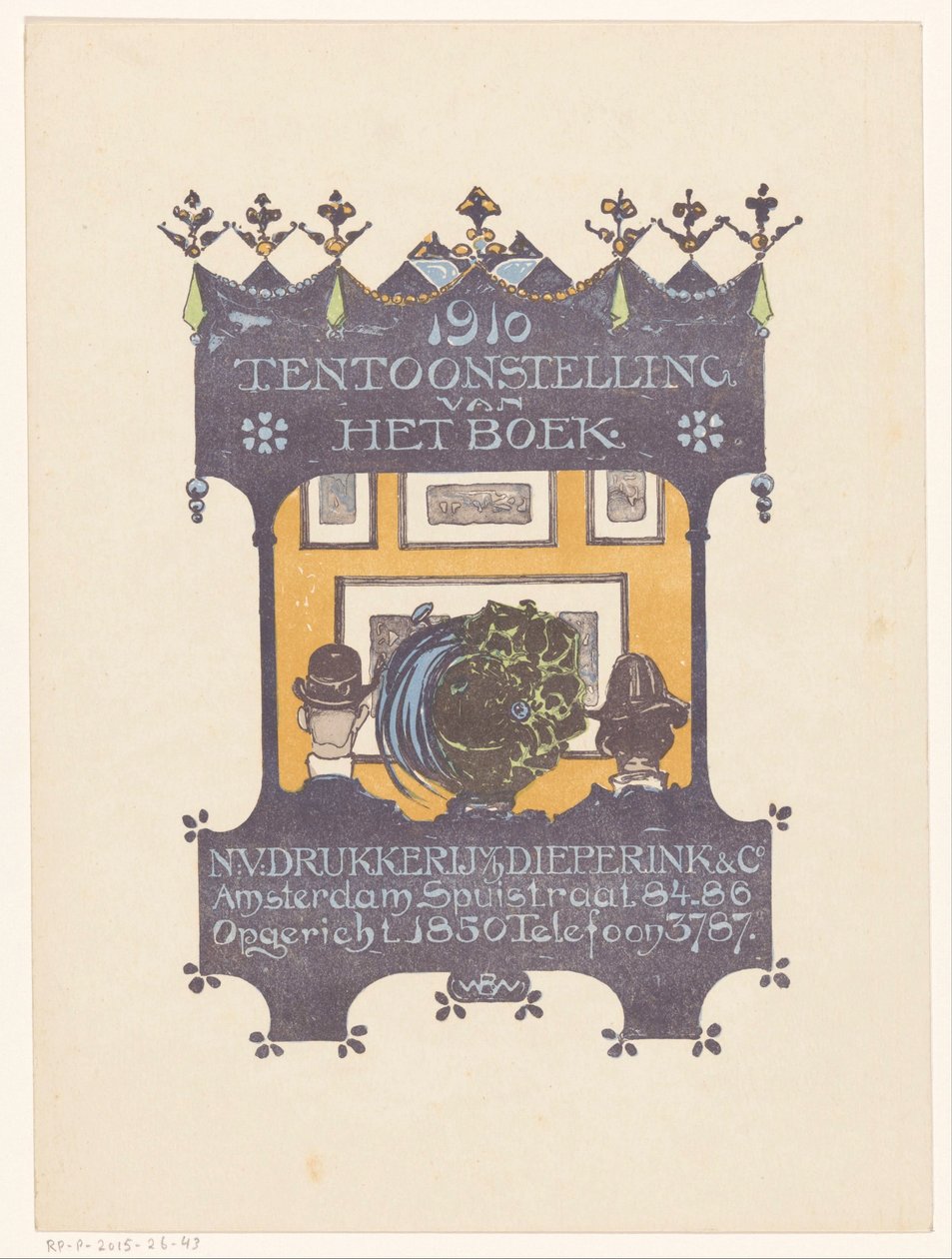 Annons från Amsterdams sten- och boktryckeri Dieperink & Co 1910 Utställning av boken (titel på objekt) av Bernard Willem Wierink