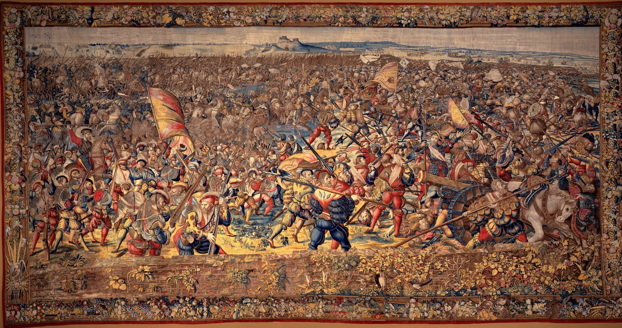 Slaget vid Pavia: Det franska kavalleriet besegras och det kejserliga infanteriet besegrar fiendens artilleri av Bernard van & Dermoyen Willem (active 1520-1530s) Orley