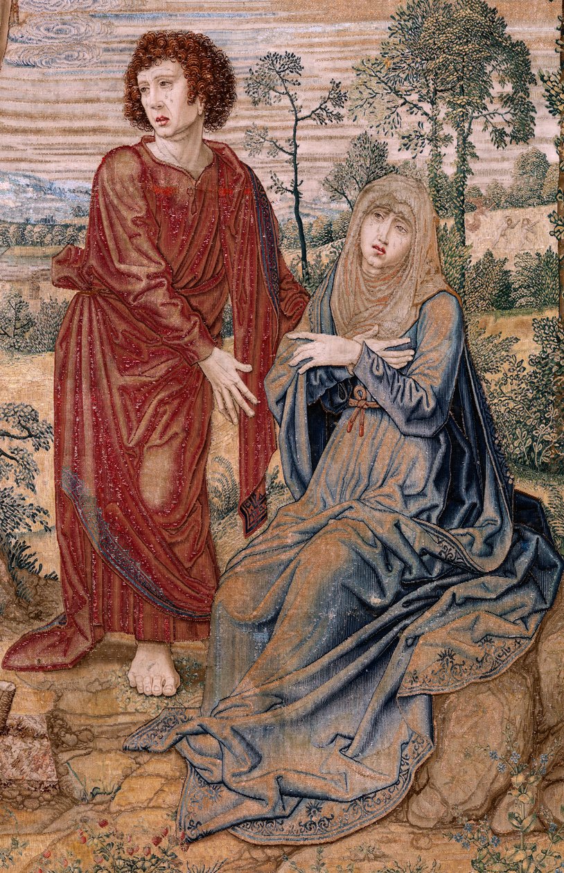 flamländsk gobeläng. Serien Dais of Charles V (Baldachin of Margaret of Austria). Barmhärtighetens Kristus (Cristo de la Misericordia). Gobelängpanel bakom läktaren. Modell Bernard van Orley (1491-1542). Tillverkning Pieter de Pannemaker, Bryssel. 1518-152 av Bernard van Orley