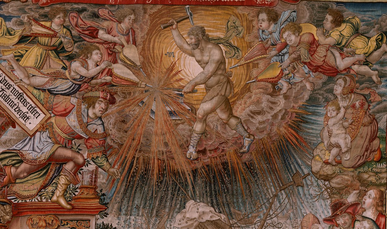 flamländsk gobeläng. Serien The Honours. Fortune, The Way to the Honors (La Fortuna, Camino de los Honores). Femte gobeläng i serien. Modelltecknare från Bernard van Orleys och Jan Gossaert de Mabuses krets. Tillverkning Pieter van Aelst, Brusse av Bernard van Orley