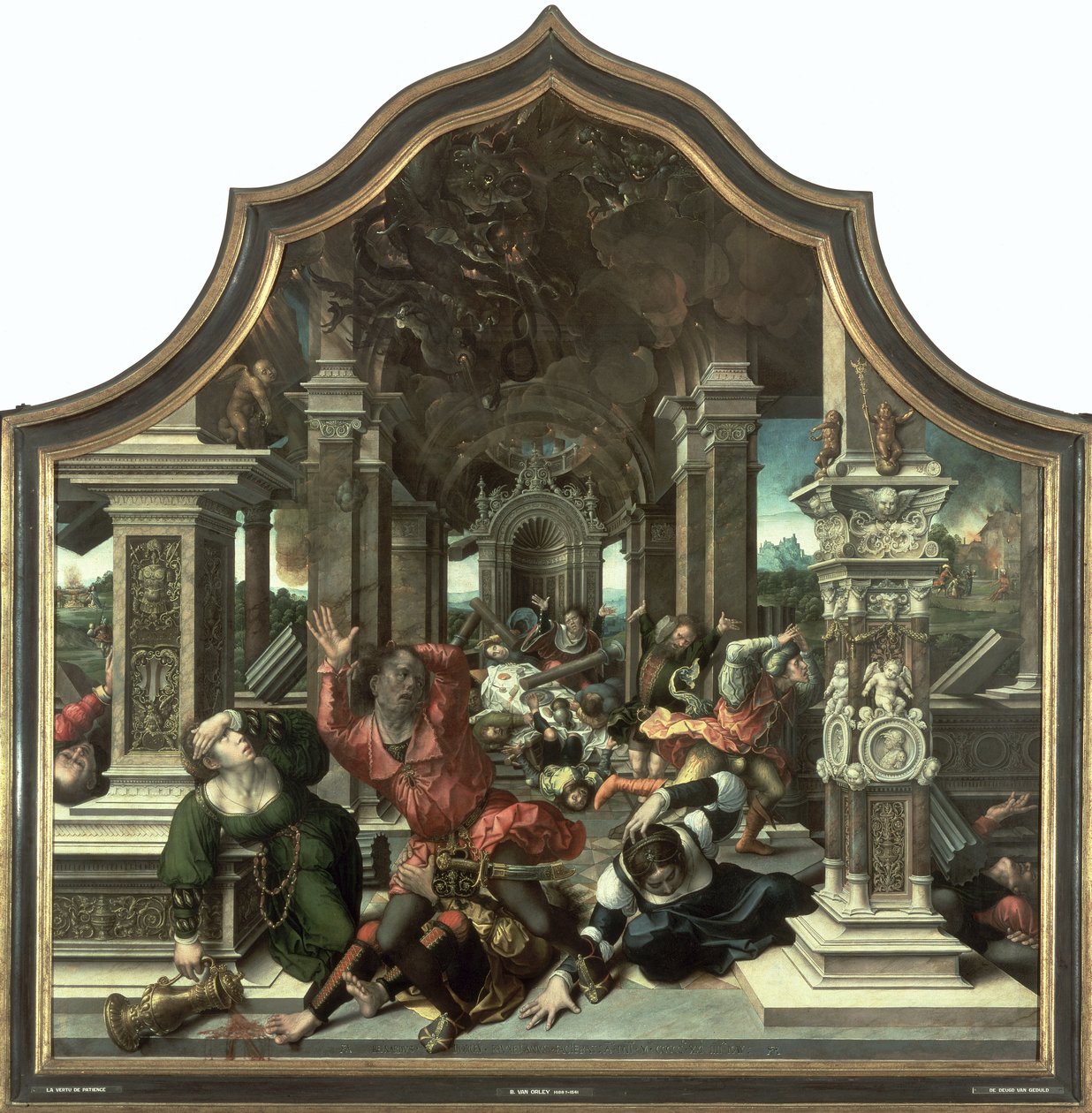 Förstörelsen av Jobs hus, centralpanelen i Triptych of the Virtue of Patience, 1521 av Bernard van Orley