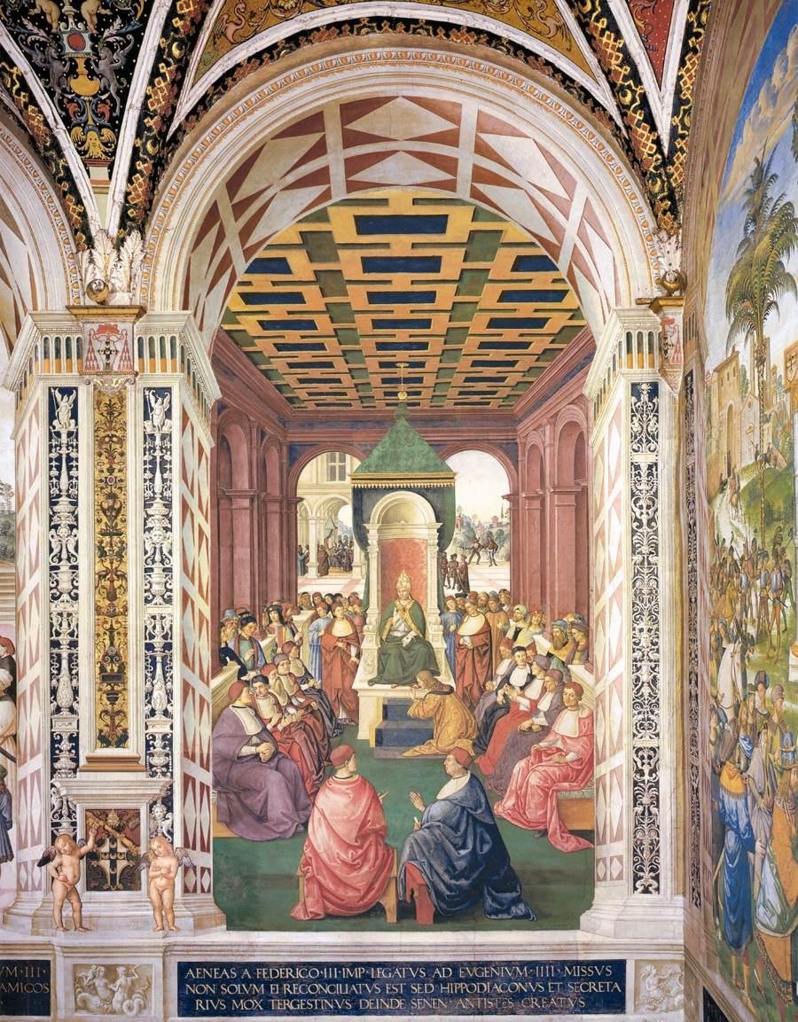 Homage to Pope Eugenius IV in the Name of Emperor Frederick III av Bernardino di Betto Pinturicchio