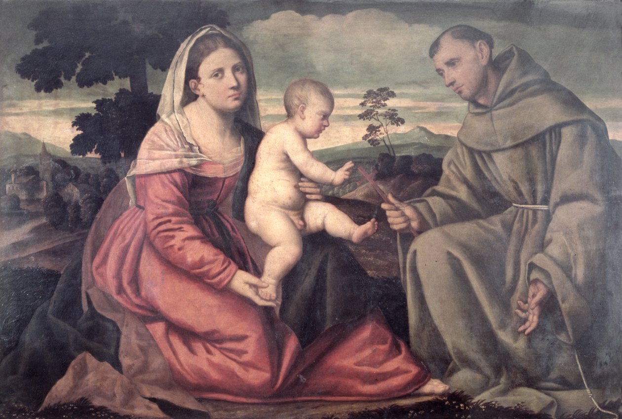 Madonna och barn med den helige Franciskus, ca 1540 (panel) av Bernardino Licinio