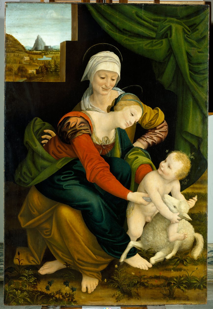 Madonna och barn med St. Anne (panel) av Bernardino Luini