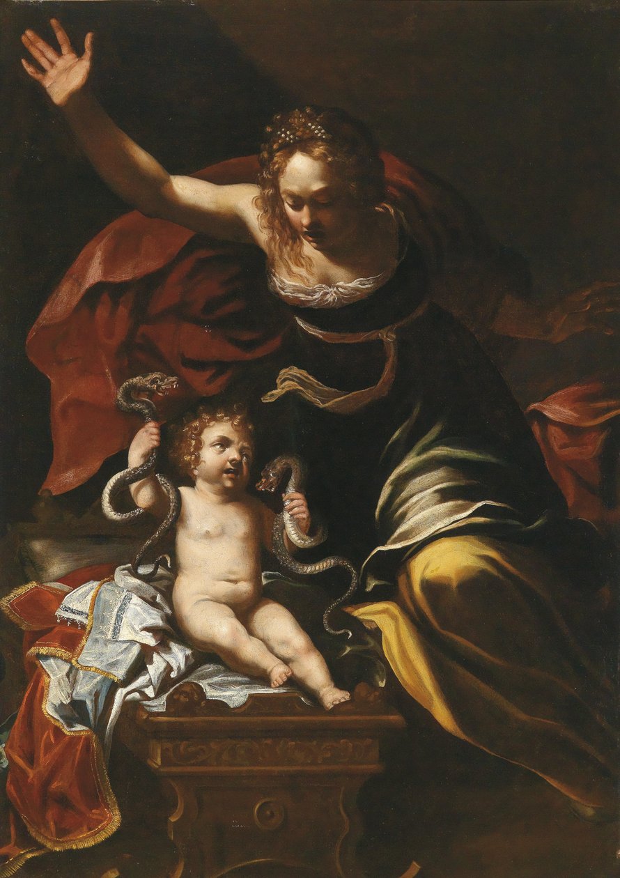Szene aus der Kindheit des Herkules av Bernardino Mei
