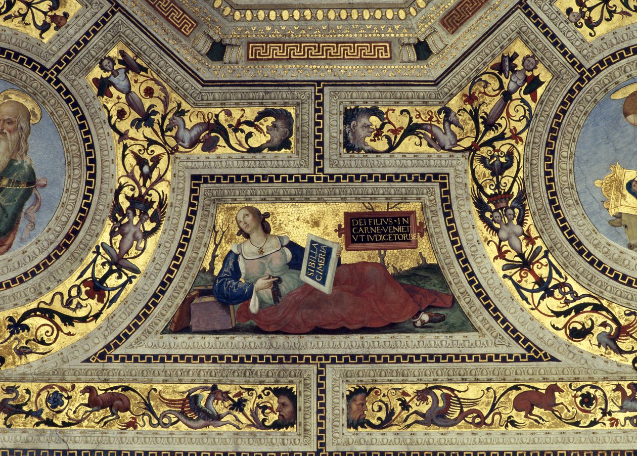 Presbyteriets valv med den kimmerska Sybil, Santa Maria del Popolo, Rom, ca 1484-92 av Bernardino di Betto Pinturicchio