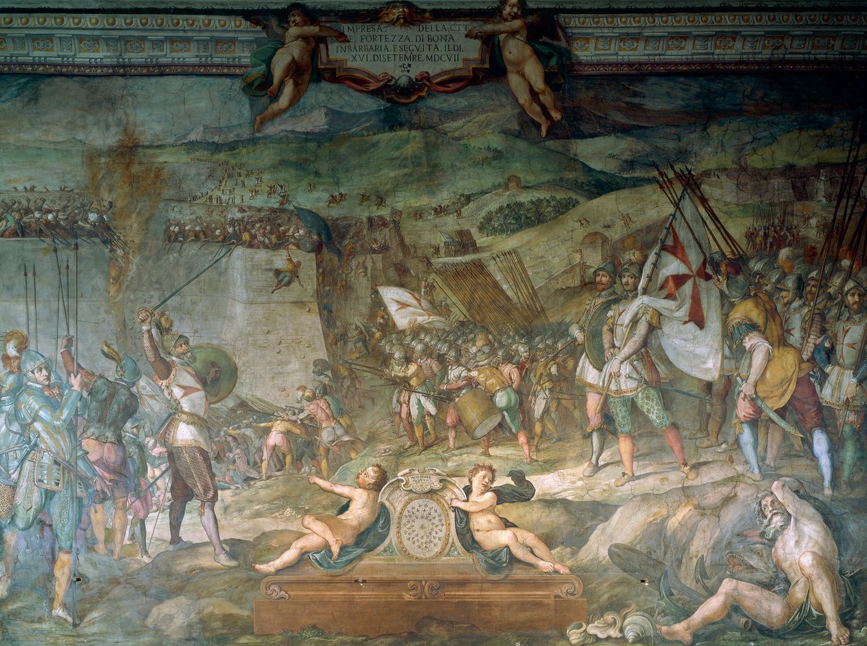 Slaget vid Bona mellan genueser och turkar, 16 september av Bernardino Barbatelli Poccetti