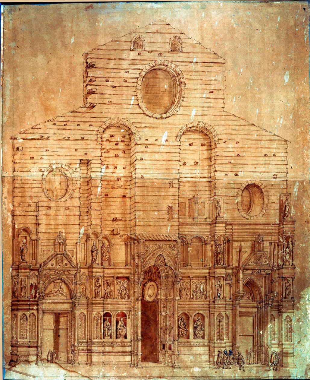 Fasad av katedralen (duomo) i Florens. Ritning i penna och blod av Bernardino Poccetti (Bernardino Barbatelli) (1548-1612) Dim. 101x58 cm Florens, Museo del 