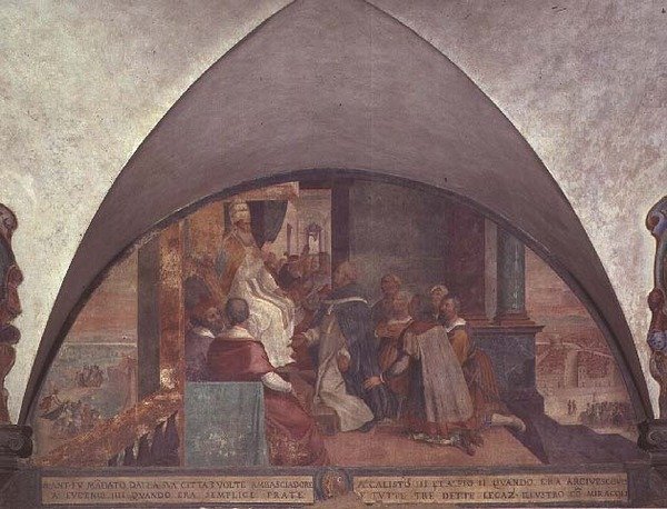 Mtakatifu Antoninus Anajiwasilisha Kwa Papa Eugenius III kama Balozi, lunette (fresco)swed av Bernardino Barbatelli Poccetti