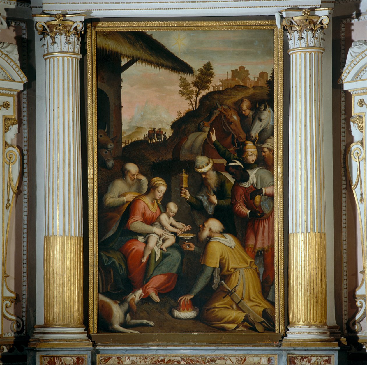 Tillbedjan av Magi av Bernardino Campi