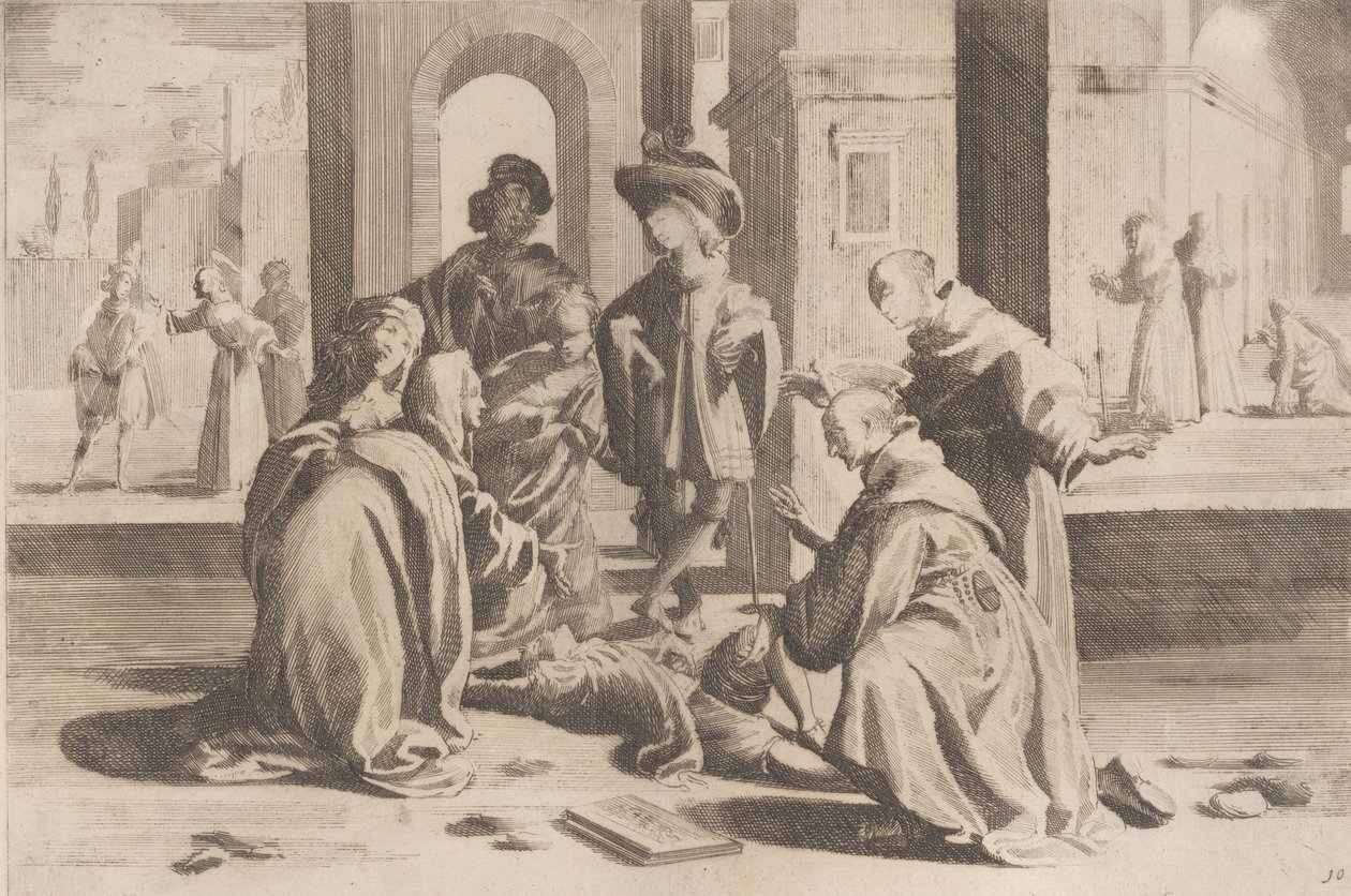 Avsnitt 25: I Rom botar Saint Bernardino en sjuk ung man, Avsnitt 26: Saint Bern..., 1610-39. av Bernardino Capitelli