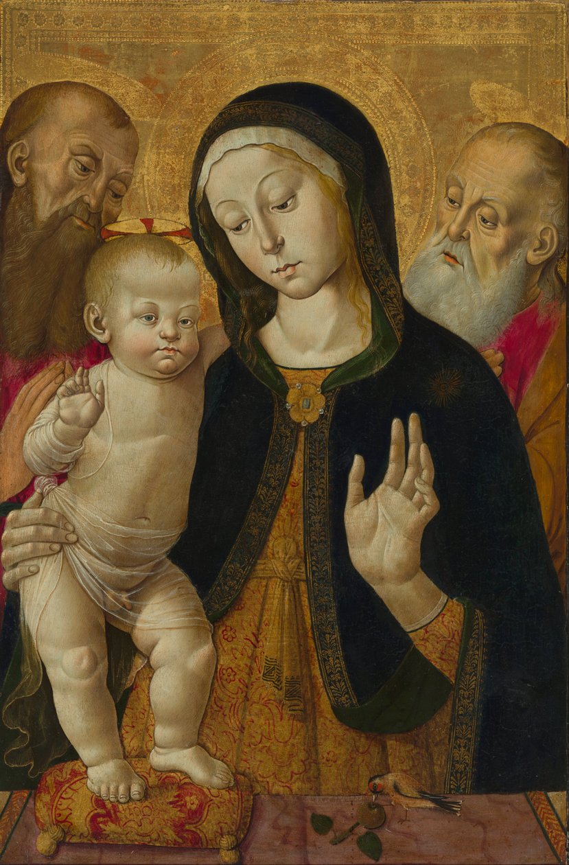 Madonna och barn med två eremithelgon av Bernardino Fungai