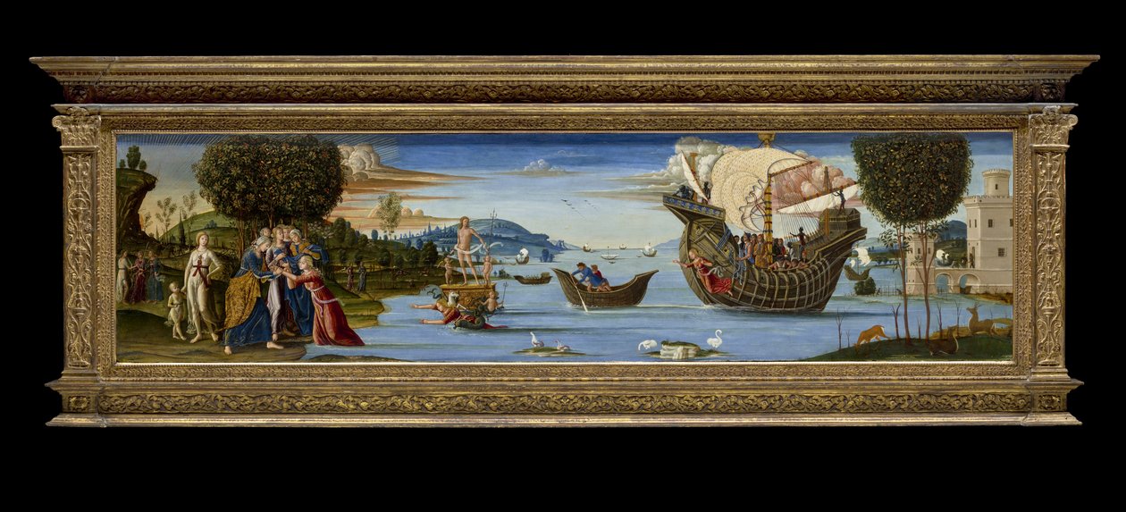 The Beloved of Enalus Sacrificed to Poseidon and Spared, c.1512 (tempera, olja & bladguld på trä) av Bernardino Fungai