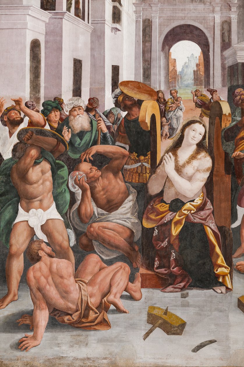 Detalj av Saint Catherines martyrskap (fresk) av Bernardino Lanino