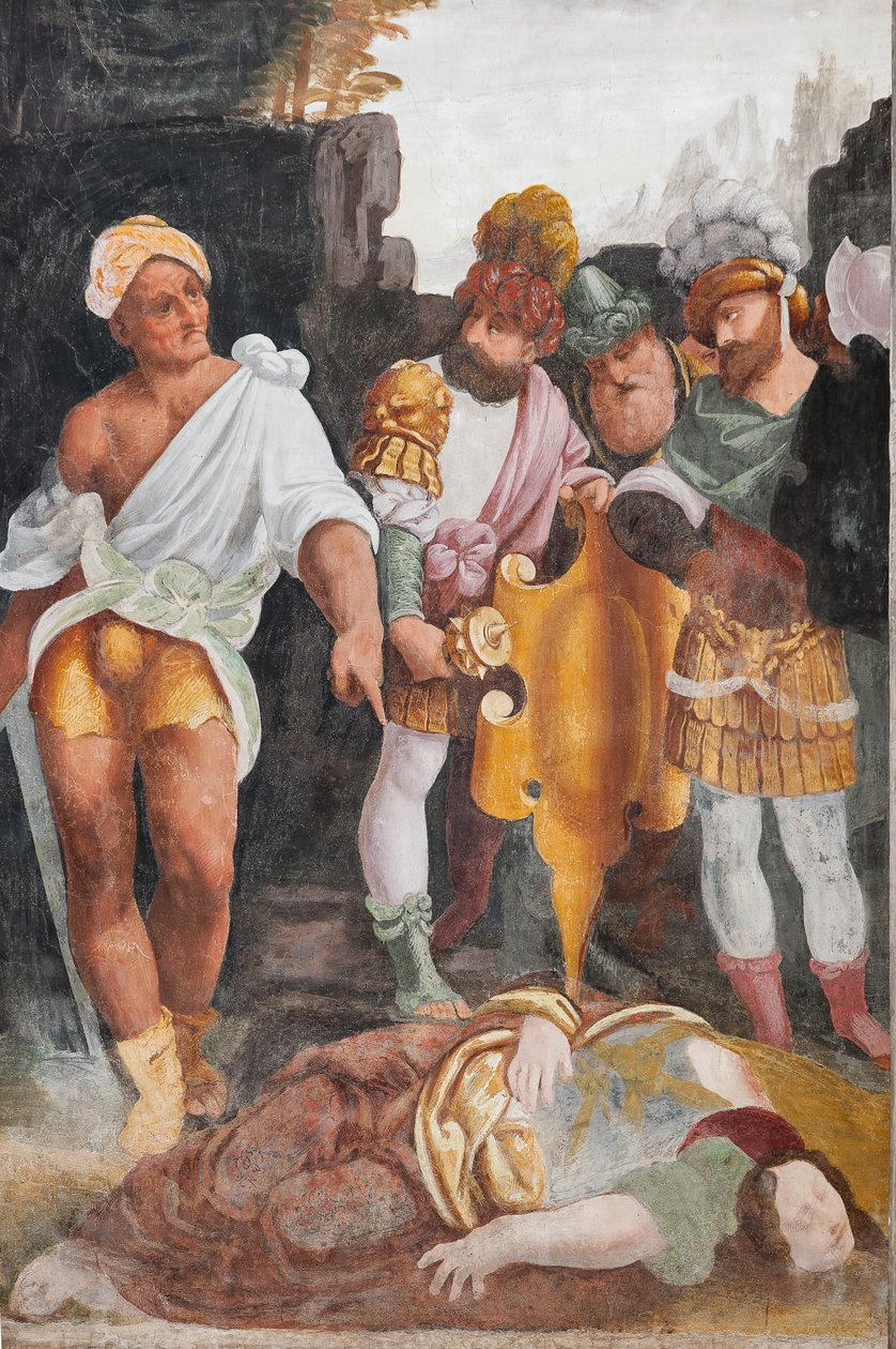 Detalj av Saint Catherines martyrskap (fresk) av Bernardino Lanino