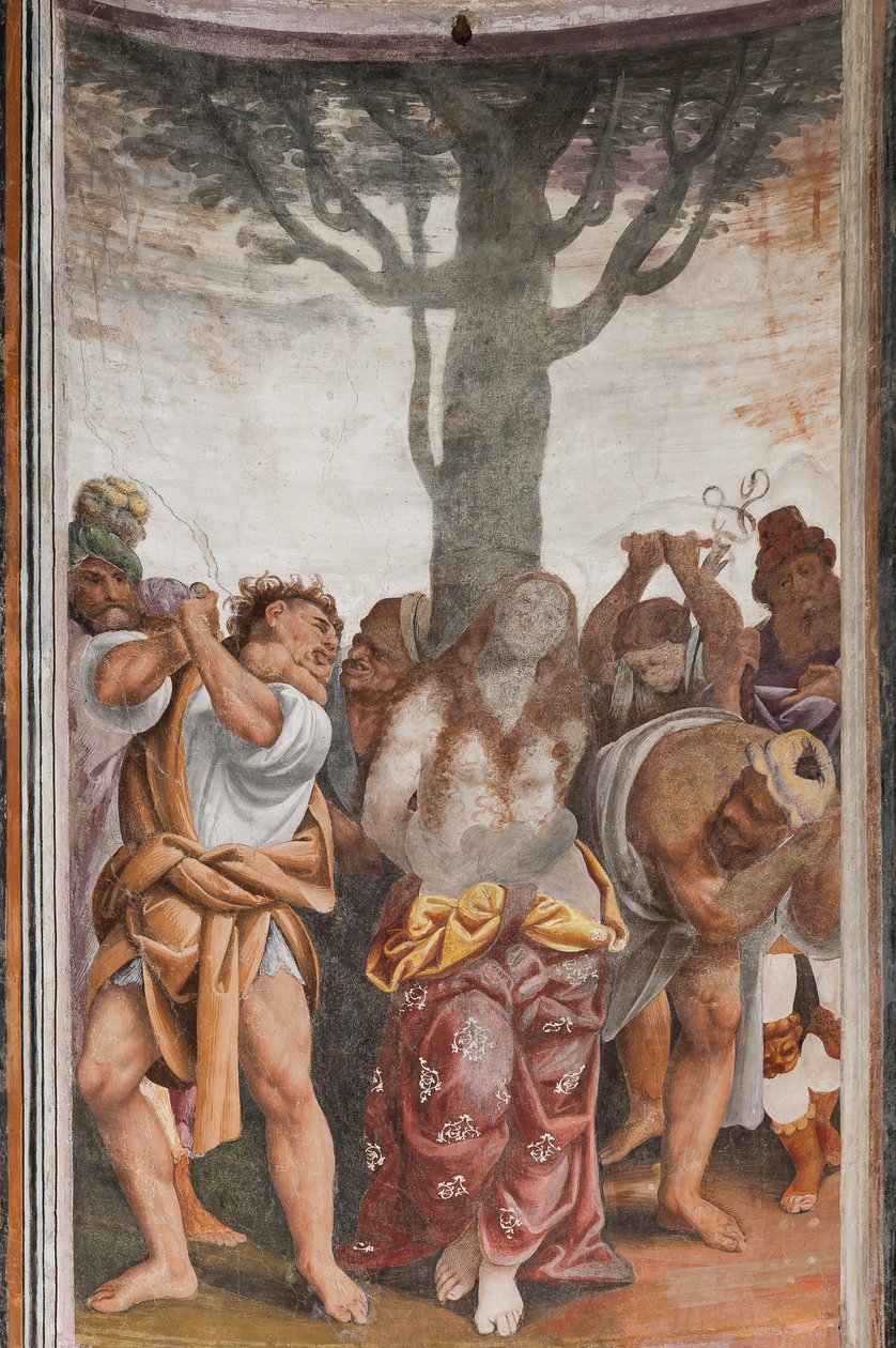 Detalj av Saint Catherines martyrskap (fresk) av Bernardino Lanino