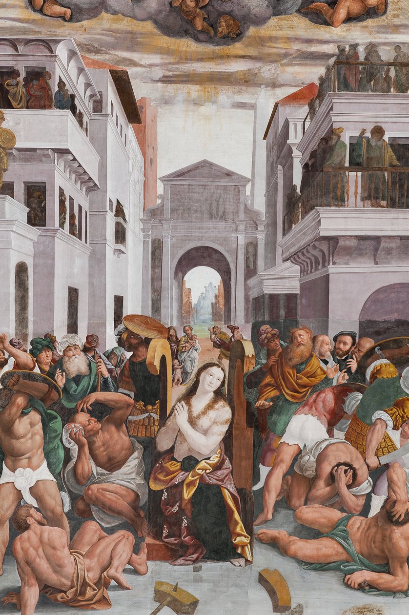 Detalj av Saint Catherines martyrskap (fresk) av Bernardino Lanino