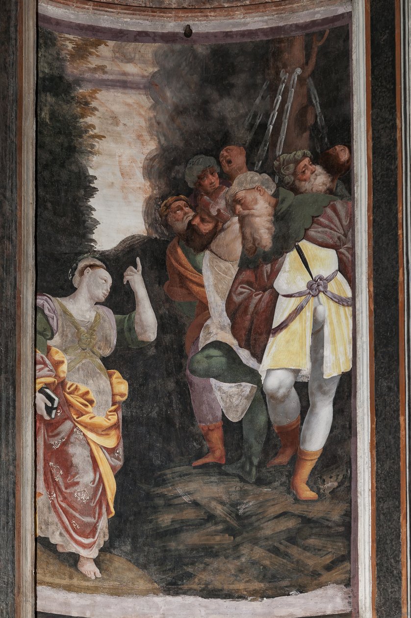 Detalj av Saint Catherines martyrskap (fresk) av Bernardino Lanino