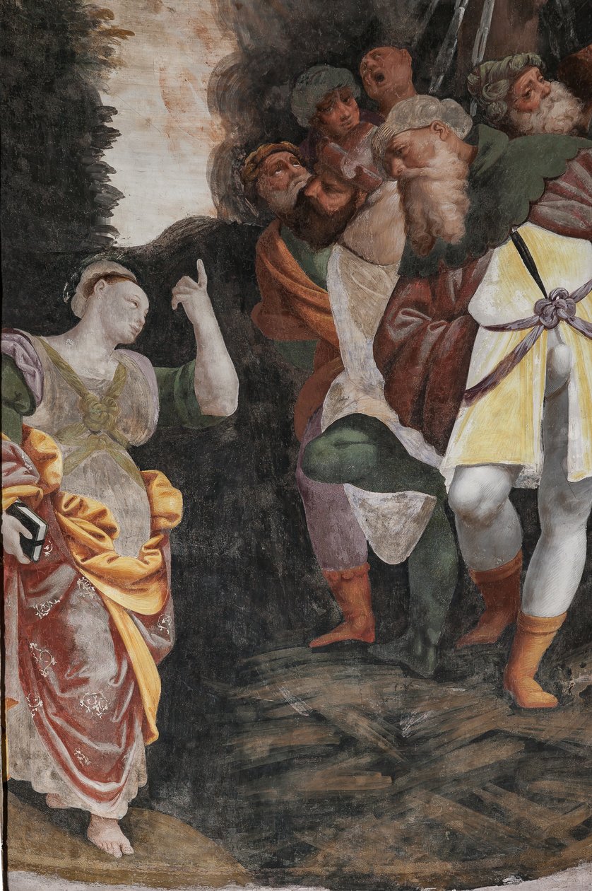 Detalj av Saint Catherines martyrskap (fresk) av Bernardino Lanino