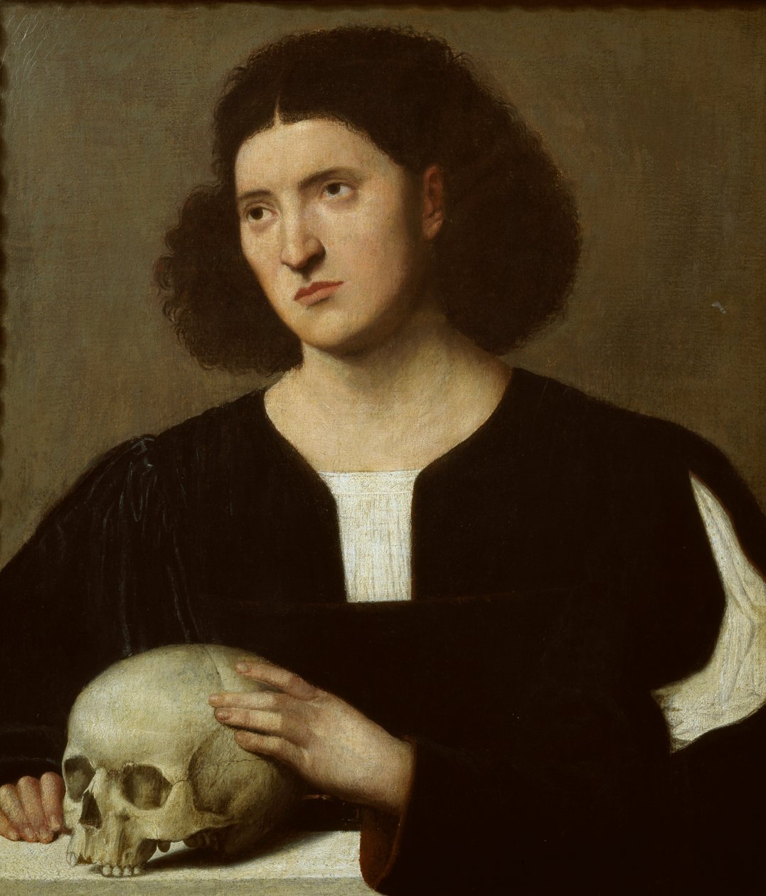 Porträtt av en ung man med en skalle, c1510-1515 av Bernardino Licinio