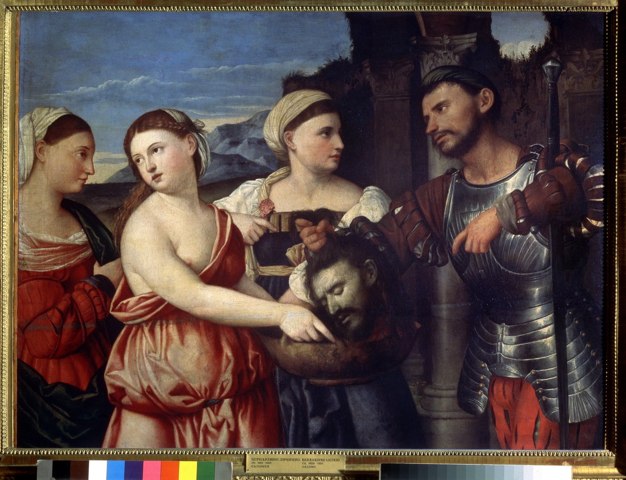 ""Salome"" Salome håller i huvudet på Johannes Döparen. Målning av Bernardino Licinio (1489-1565). Pushkin-museet från 1500-talet, Moskva av Bernardino Licinio