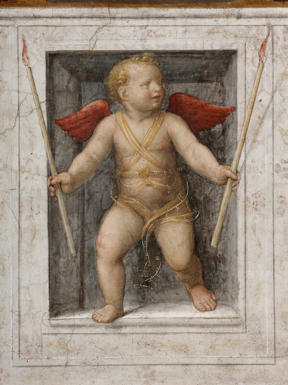 En ängel med ljus i handen detalj (fresco) av Bernardino Luini