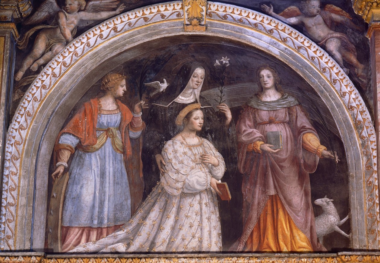 Italien, Milano, Kyrkan Saint Maurice al Monastero Maggiore, Ginevra Bentivoglio Sforza tar slöja av Bernardino Luini