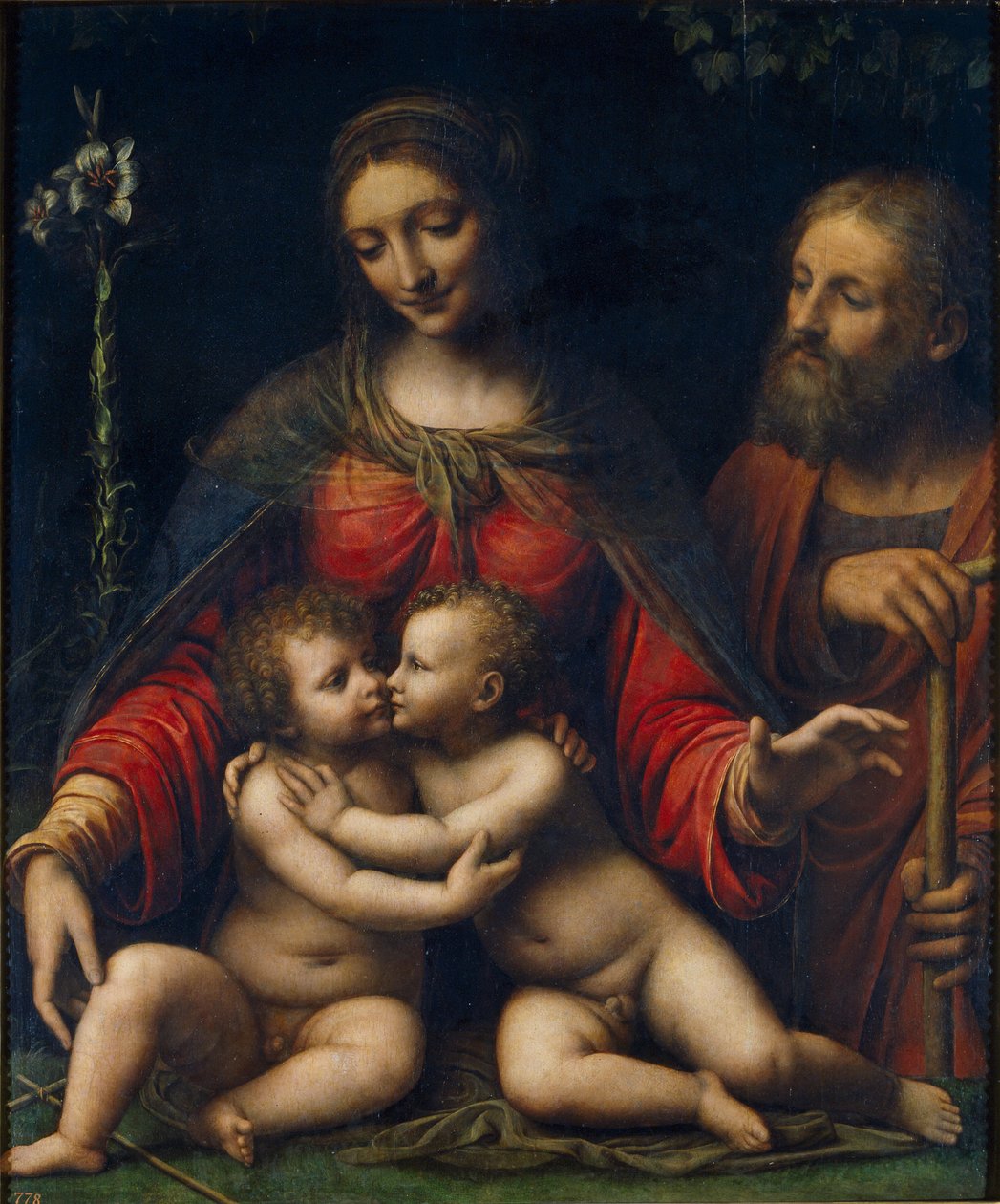 ""Den heliga familjen med Johannes Döparen"" (Den heliga familjen med Johannes döparen) Målning av Bernardino Luini (cirka 1480-1532) Dim 100x84 cm Museo del Prado, Madrid av Bernardino Luini