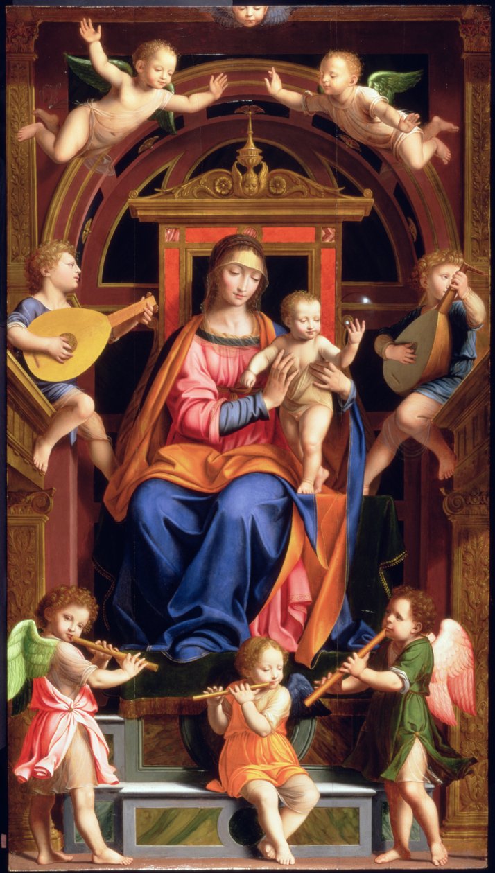 Madonna och Child Enthroned av Bernardino Luini