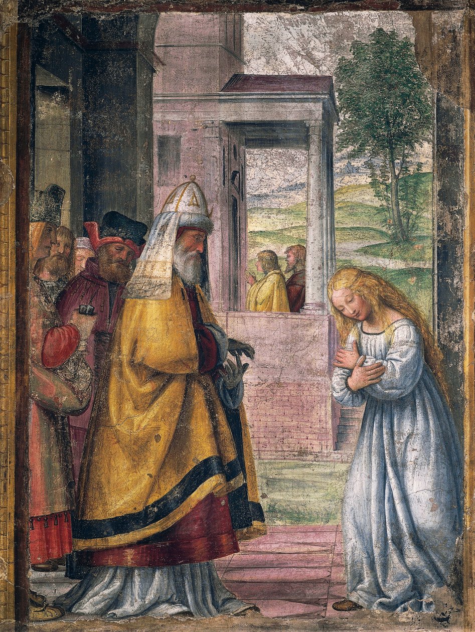 Maria tar farväl vid templet, fresk av Bernardino Luini (1480-1532) från St Joseph