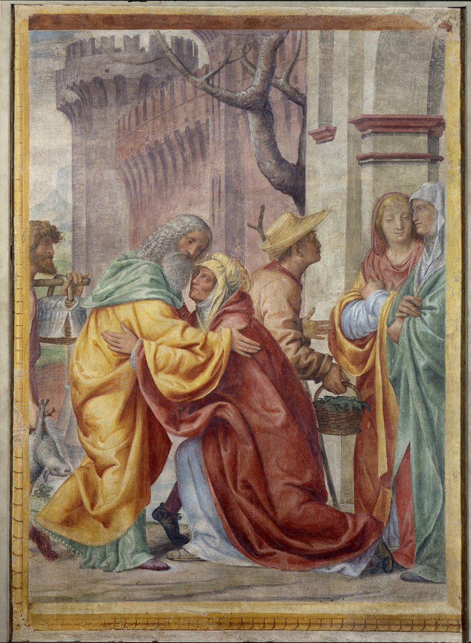 Möte mellan St. Anne och St. Joachim vid den gyllene dörren av Bernardino Luini
