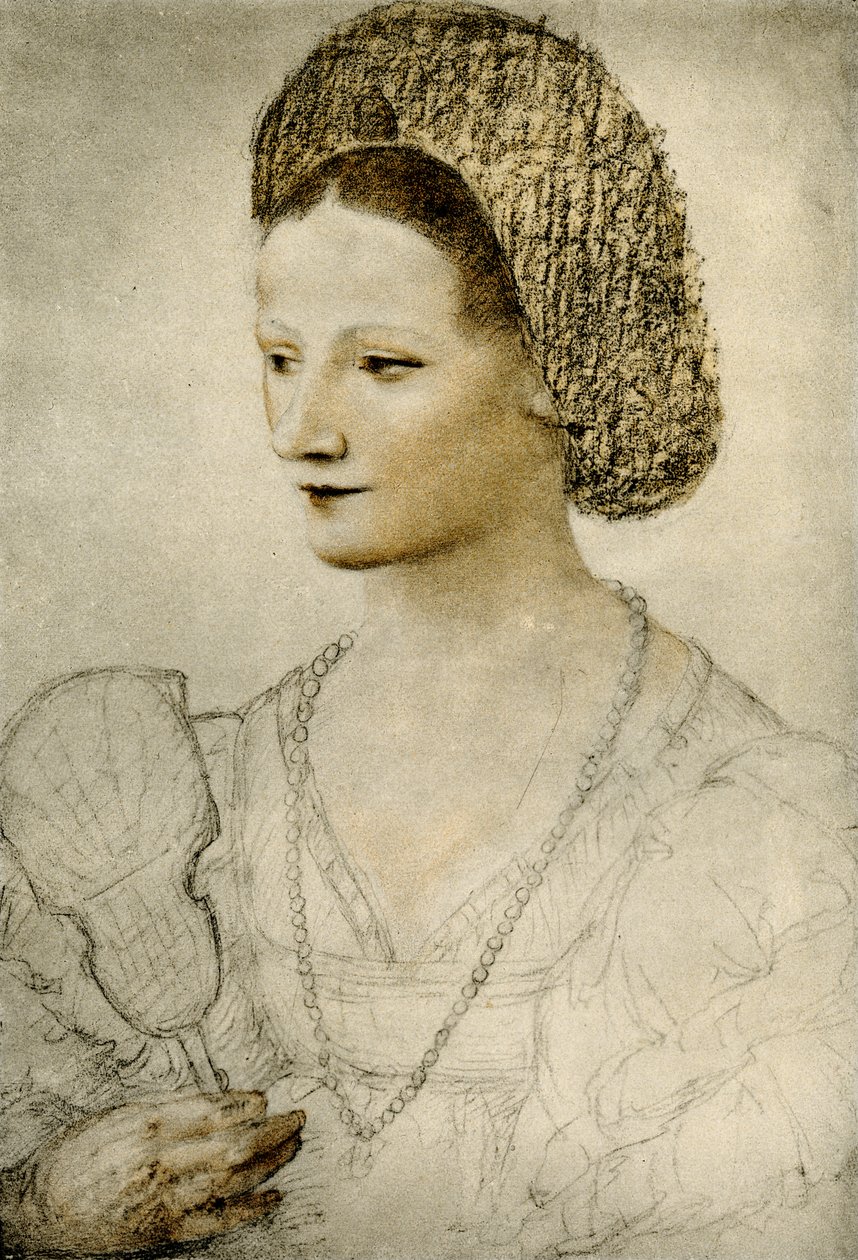 Porträtt av en okänd kvinna med en fläkt av Bernardino Luini