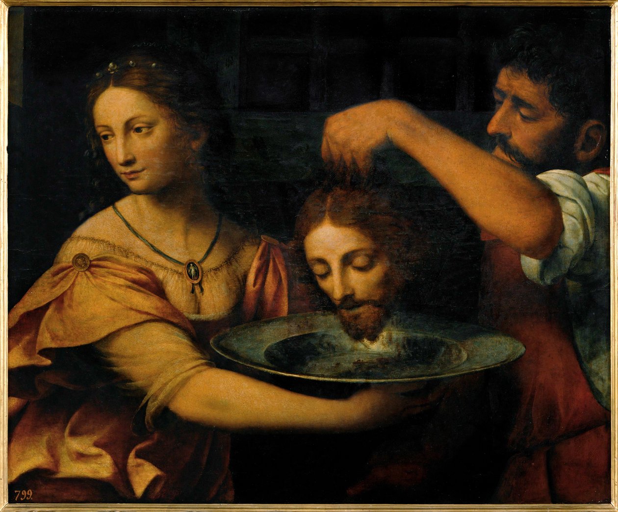 Salome tar emot Johannes Döparens huvud (målning på duk) av Bernardino Luini