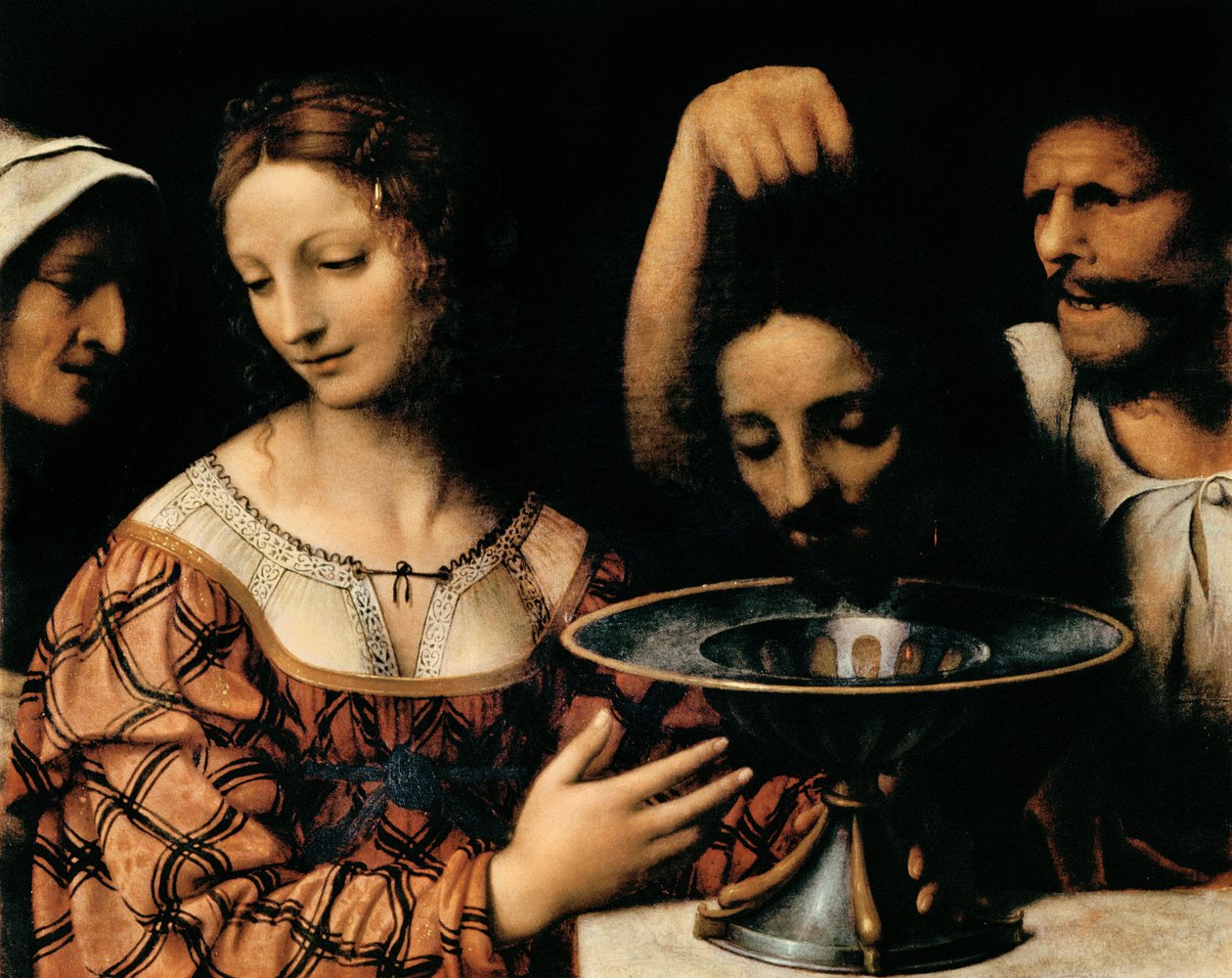 Bödeln överlämnar Johannes Döparens huvud till Herodes, 1527-31 (tempera på panel) av Bernardino Luini