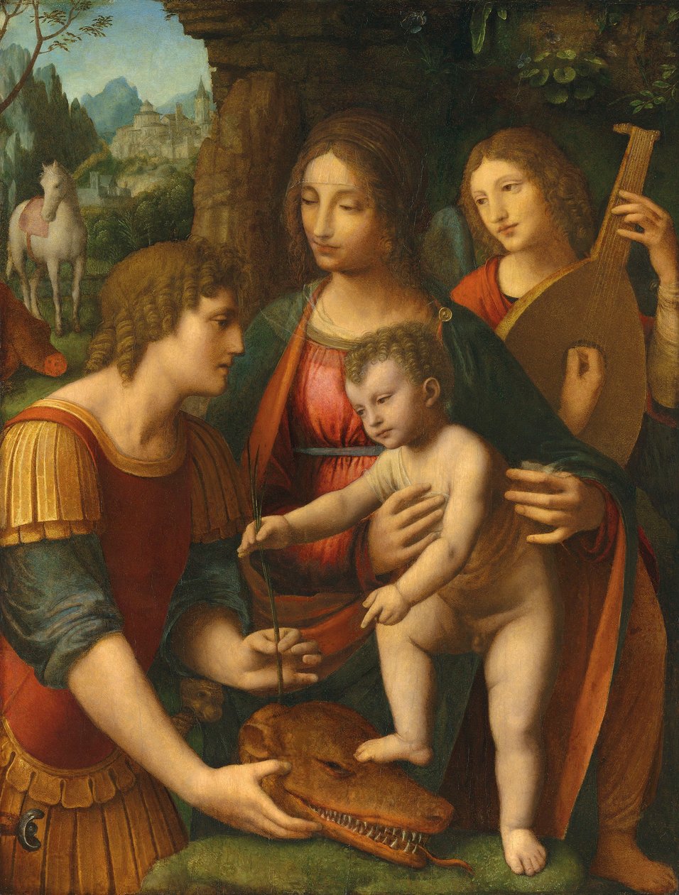 Madonna med barnet, Sankt Göran och en ängel av Bernardino Luini