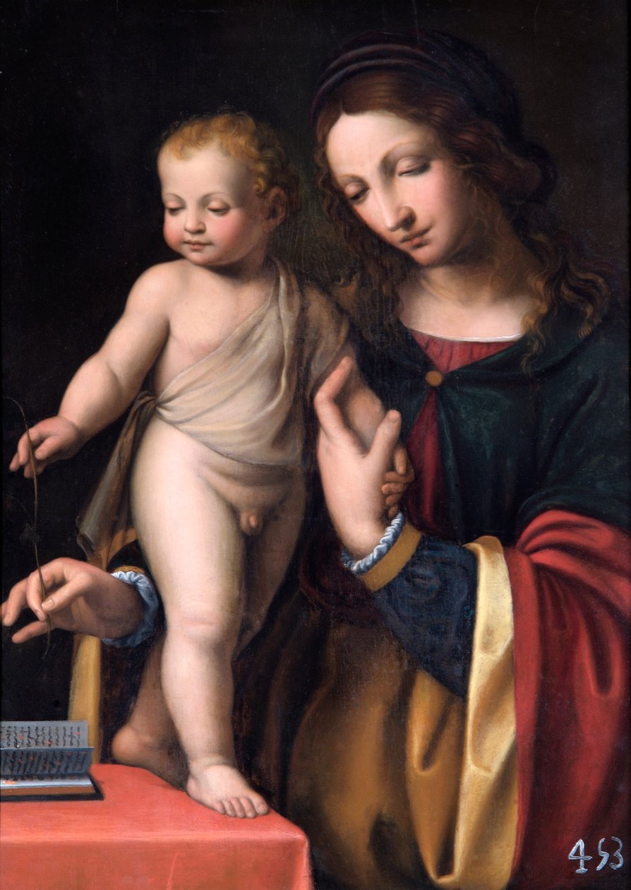 Jungfrun med det stående barnet (olja på poppelpanel) av Bernardino Luini