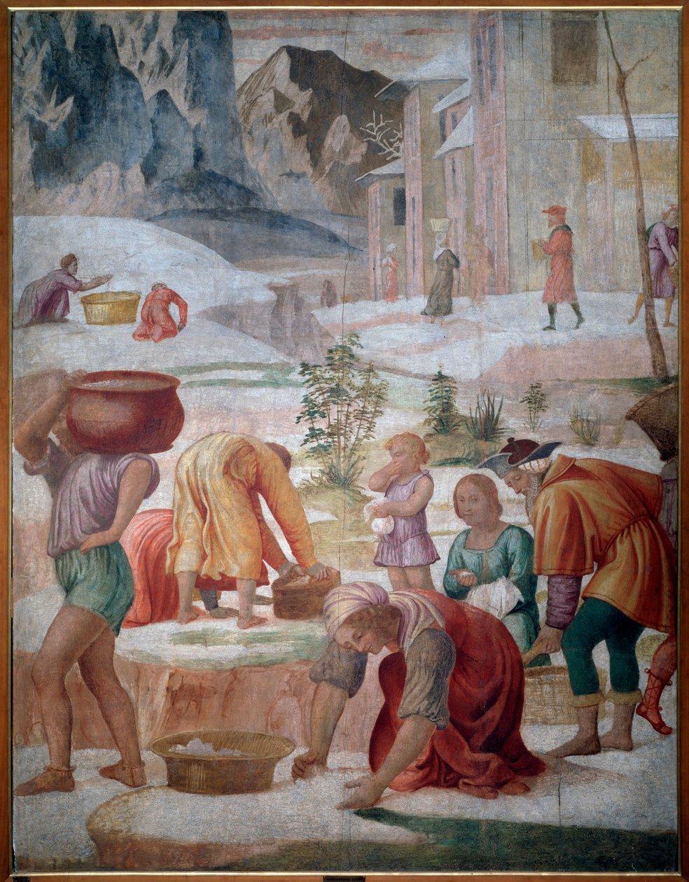 Insamlingen av manna, israeliter i öknen - Fresco av Bernardino Luini