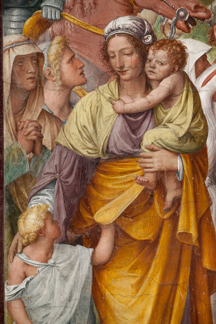 Kvinna och barn, detalj av Kristi passion och korsfästelse av Bernardino Luini