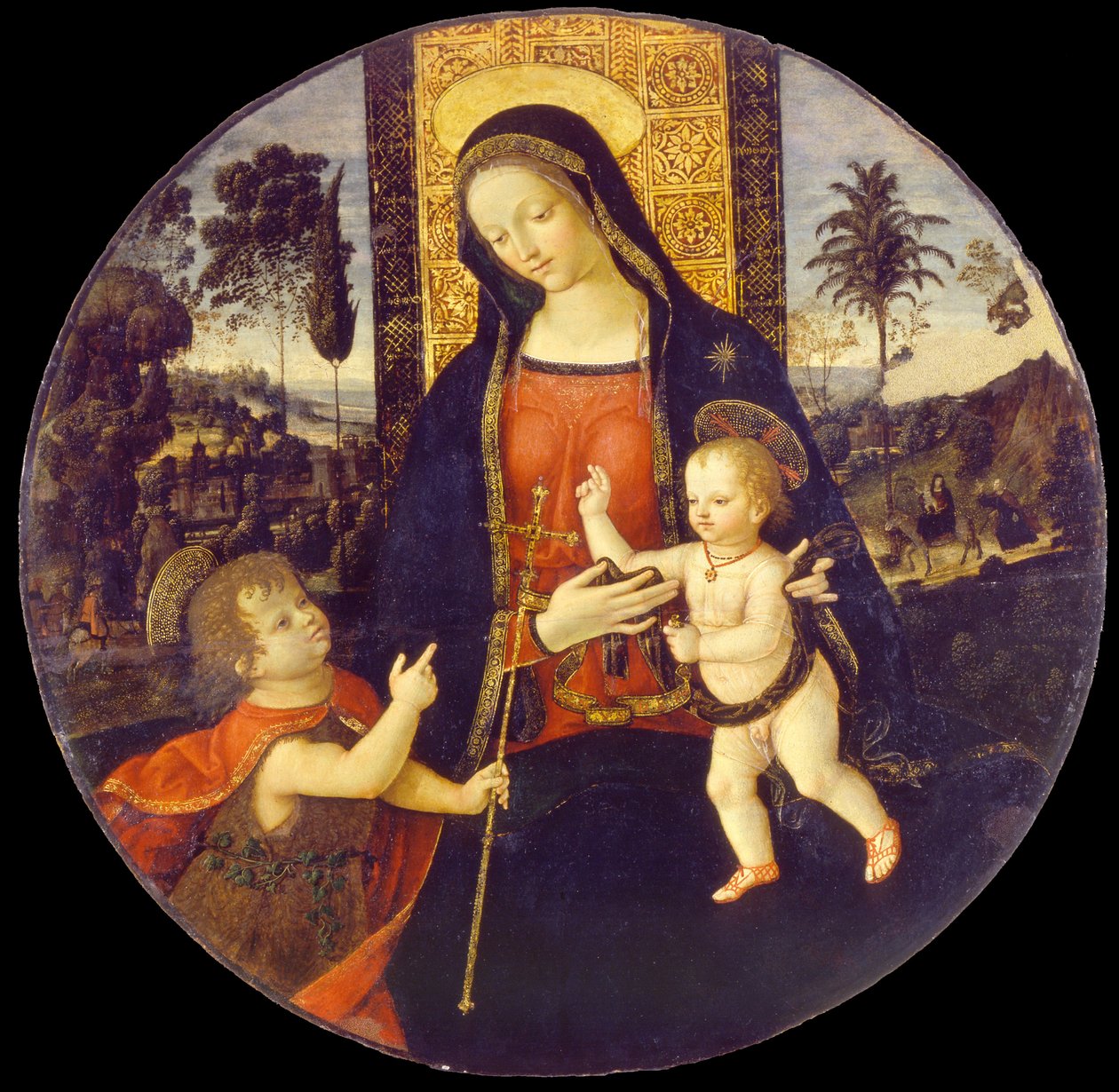 Jungfru och barn med Johannes Döparen som pojke, 1490-1500 av Bernardino Pinturicchio