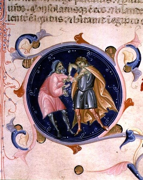 Miniatyr av två män som grälar, från Bibeln av Karl V av Valois (vellum) av Bernardino da Modena