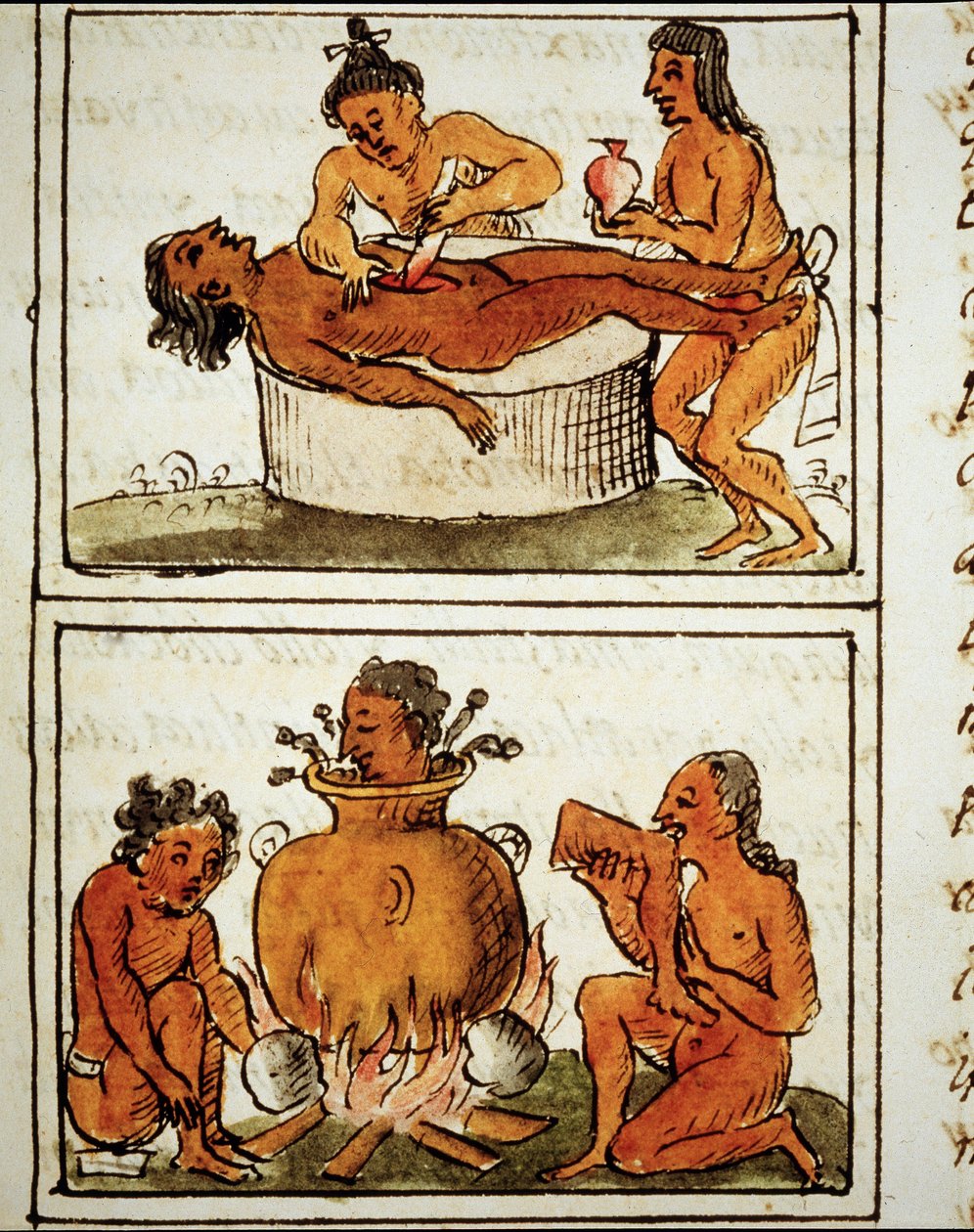 Aztekernas människooffer och kannibalism. Manuskript av Bernardino Sahagun av Bernardino de Sahagun