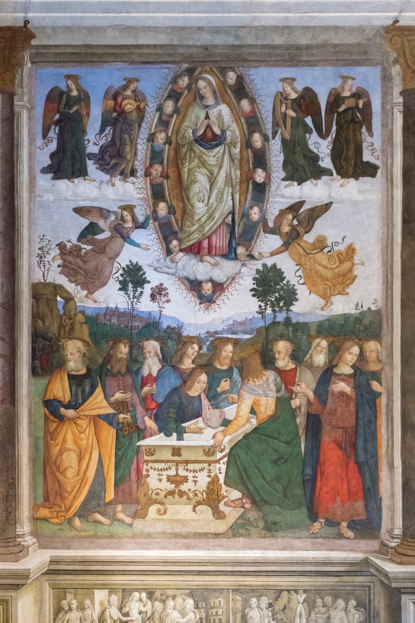 Jungfru Marias antagande, (fresk) av Bernardino di Betto (& studio) Pinturicchio