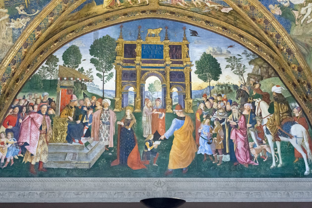 St Catherines disputation, Hall of the Saints, Borgia lägenheter (fresk) av Bernardino di Betto (& studio) Pinturicchio