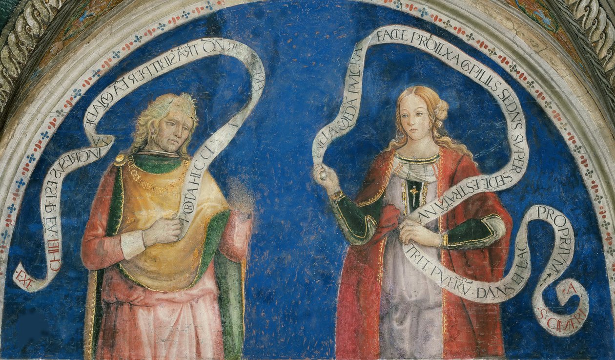 Le prophete Ezechiel et la sibylle cimmerienne - Profeten Hesekiel och den kimmerska sibylla, av Pinturicchio, Bernardino, Workshop of (1454-1513). Fresk av Bernardino di Betto (workshop of) Pinturicchio