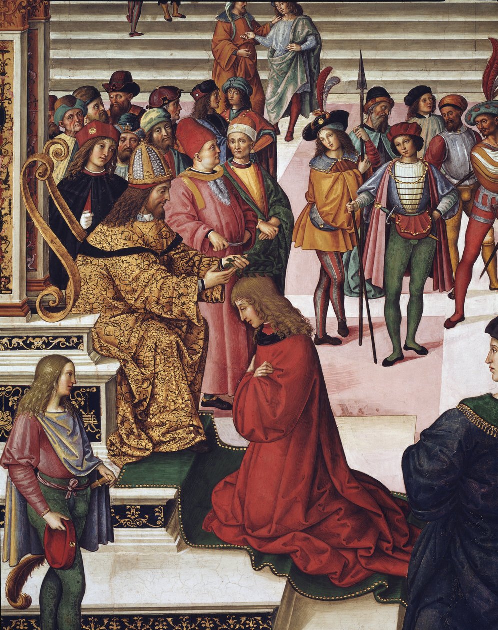 Enea Silvio Piccolomini (Pius II) kröntes till kortpoet av kejsar Fredrik III. Detalj - fräsch av Bernardino di Betto Pinturicchio