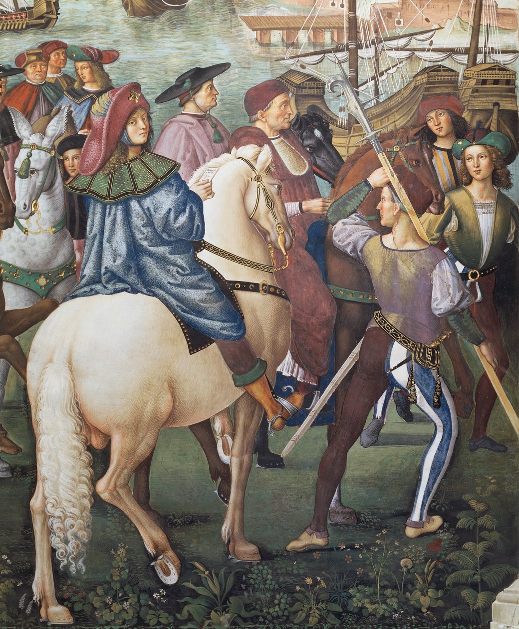 Enea Silvio Piccolomini akiondoka kwenda Basel akiwa katibu wa Askofu wa Ferrara, maelezo kutoka kwa Hadithi za Pius IIswed. av Bernardino di Betto Pinturicchio