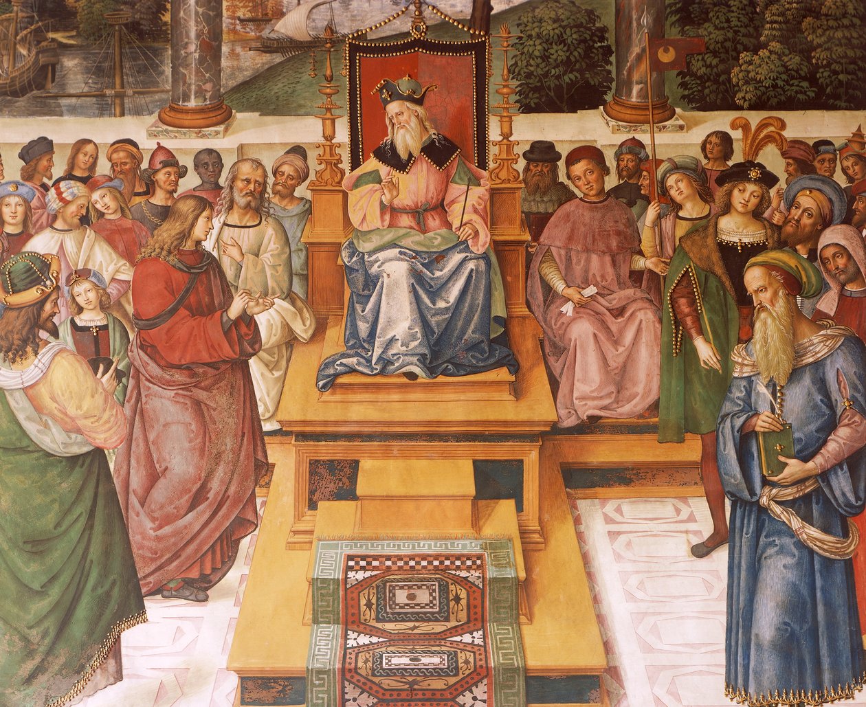 Enea Silvio Piccolomini möter kung James I av Skottland, detalj från berättelserna om Pius II av Bernardino di Betto Pinturicchio
