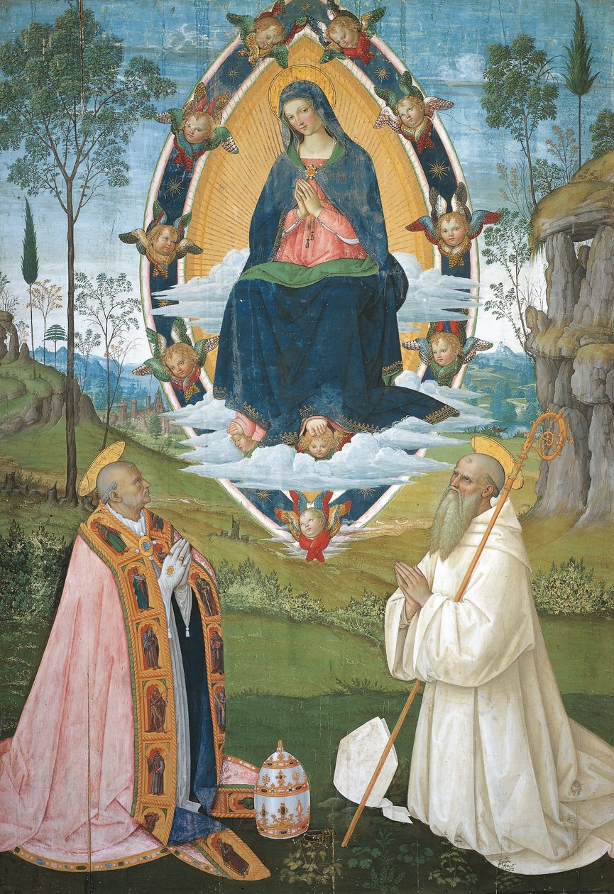 Madonna med Gregory Great och Saint Benedict av Bernardino di Betto Pinturicchio