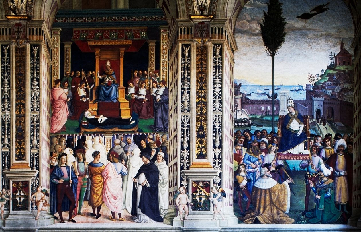 Pius II anländer till Ancona för att starta korståget (1500-talet), fresk av Pinturicchio (1452-1513), Piccolomini bibliotek, katedralen i Siena, Toscana, Italien av Bernardino di Betto Pinturicchio